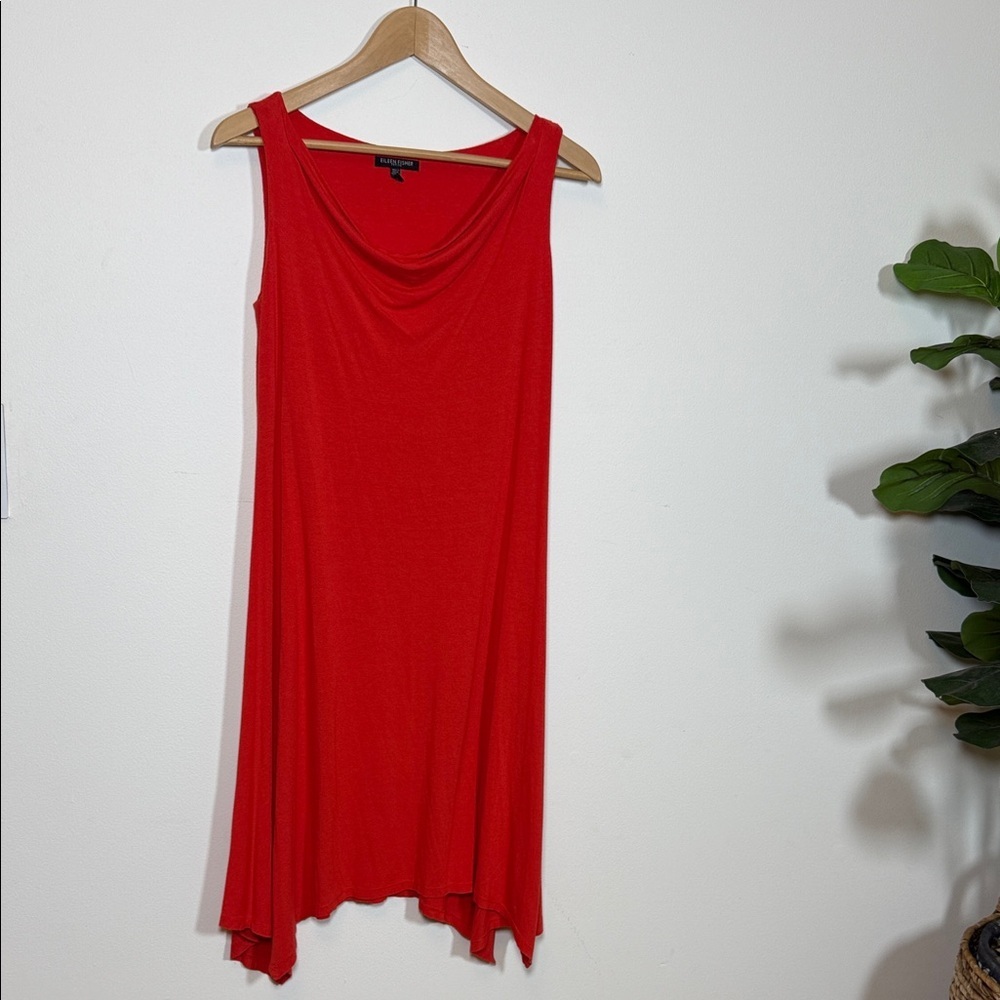 Eileen Fisher Rayon Lycra Cowl Neck Sleeveless Asymmetrical Dress Coral PP
